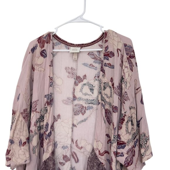 Knox Rose Womens Boho Floral Kimono Cardigan Jacket Size L Burgandy /Pink - Picture 2 of 11